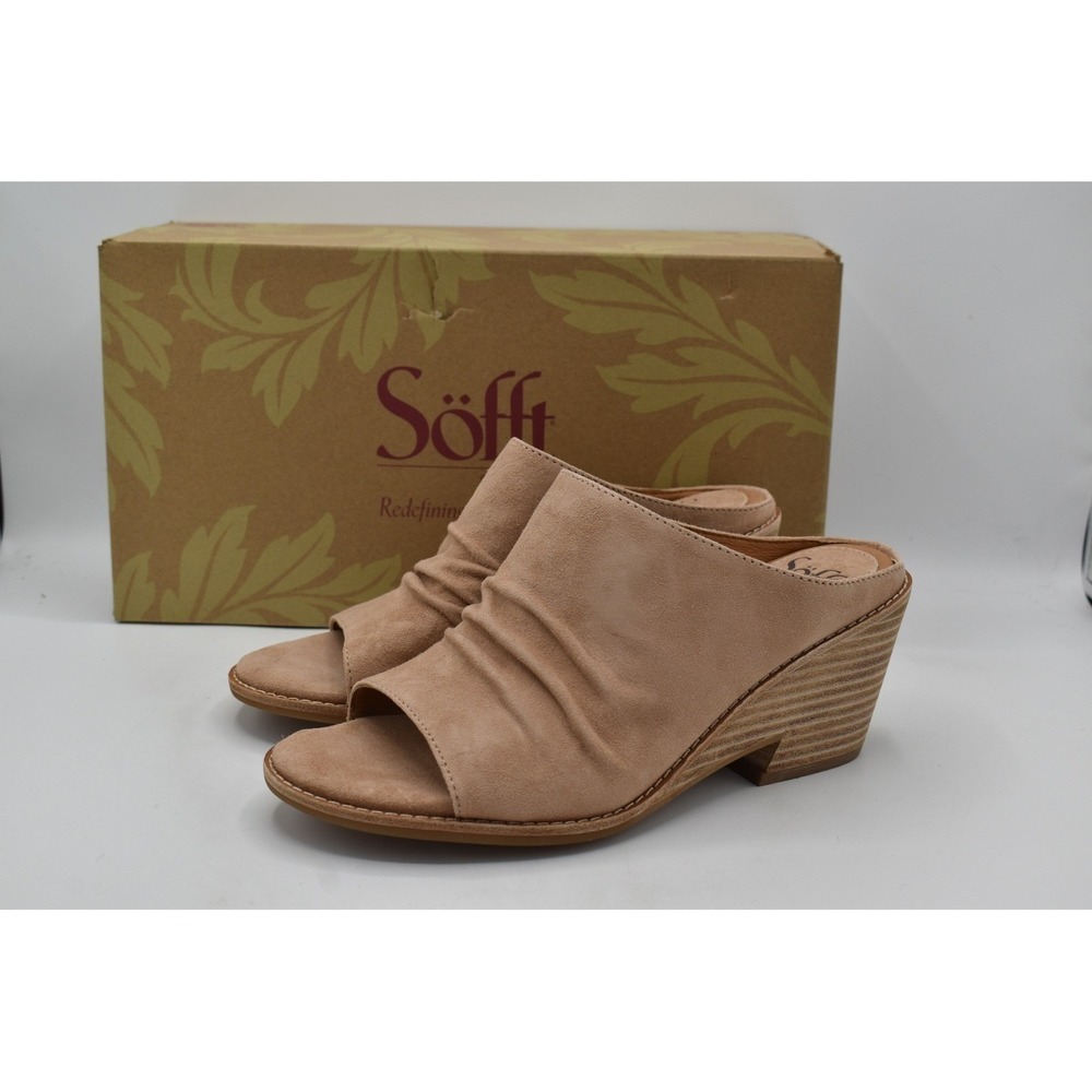 Sofft Women 11 Strathmore Rose Taupe Suede Ruched Mules Slides Sandals Shoes